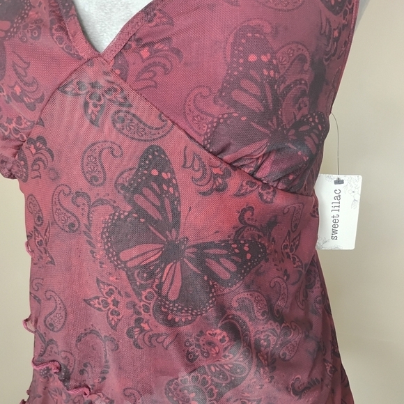 Y2K Butterfly Mesh Babydoll Cami — Sheer Tulip Hem, Adjustable Straps — NWT XL - Picture 2 of 6